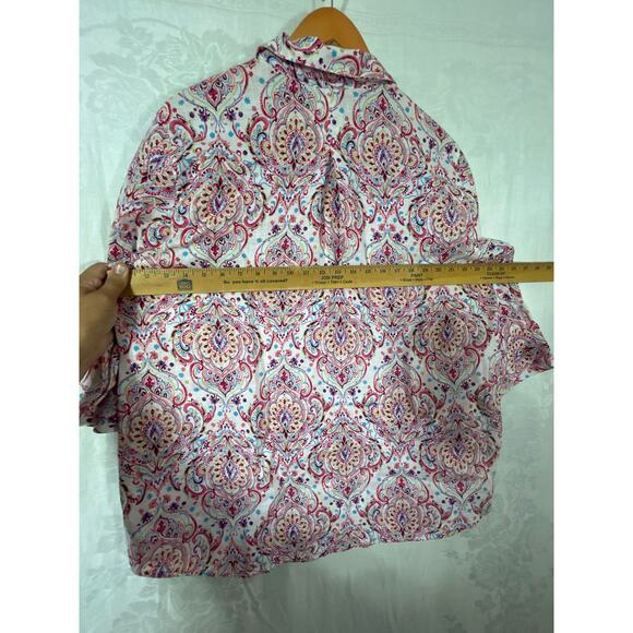 Chicos Button Up 3 XL Pink Paisley 100% Linen Long Line 3/4 Sleeve - Picture 9 of 10